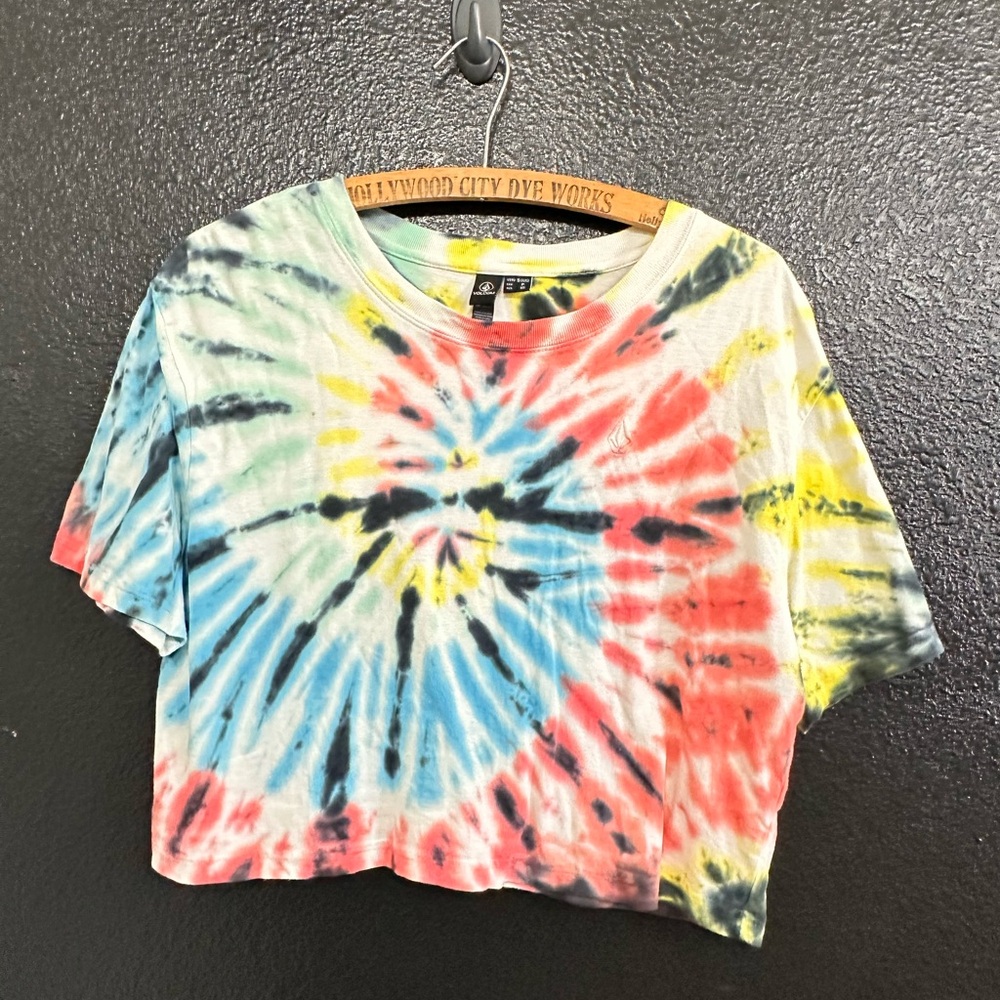 Volcom Tie-Dye Crop Top in Red, Blue, Yellow, Black